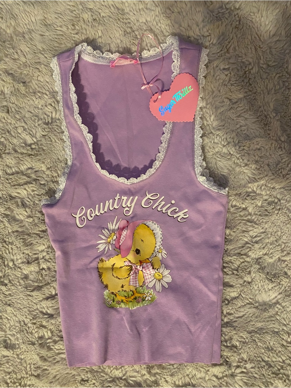 Sugar Thrillz Lavender Tank Top with Yellow Chick Graphic